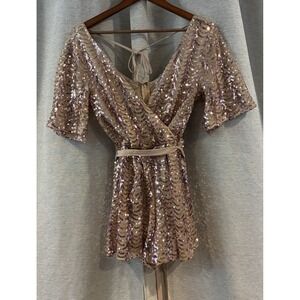 Vintage Charlotte Russe Sparkle Romper Rose Gold Festival Size XS